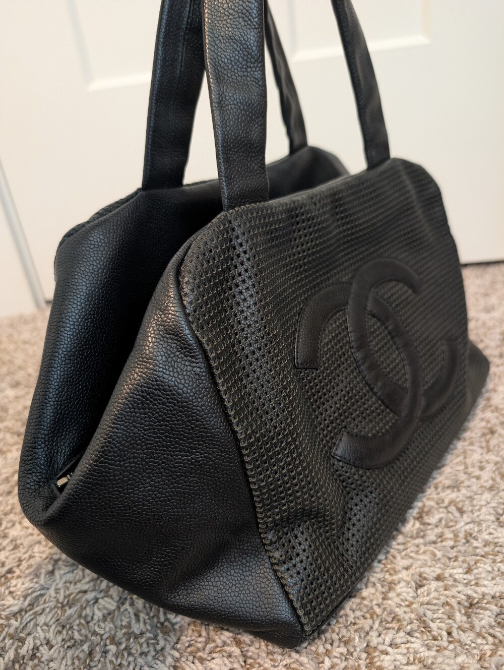 Authentic Chanel Black Perforated Leather CC Handle Bag - Picture 10 of 16